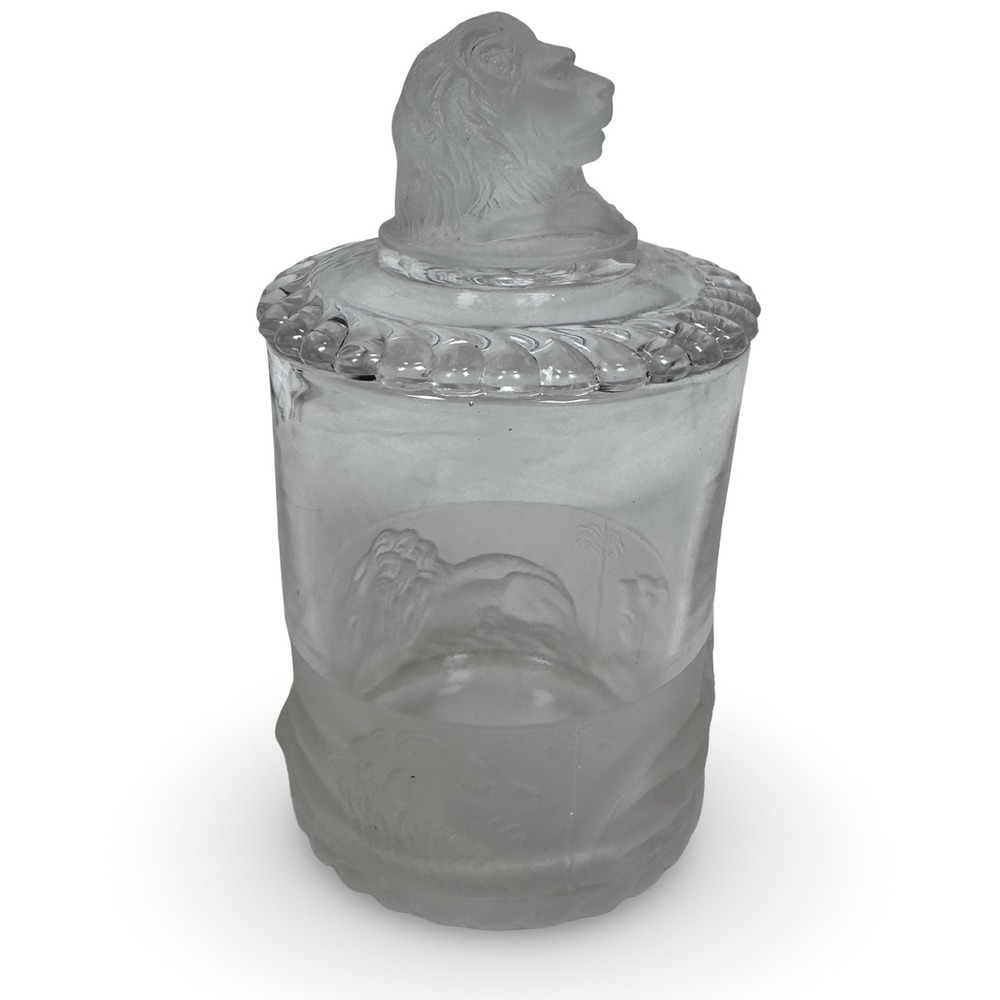 Antique Gillinder & Sons Frosted Glass Lion EAPG Jam Jar with Lid Victorian Gray